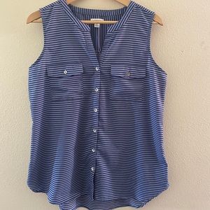 Striped Sleeveless Button-down Blouse